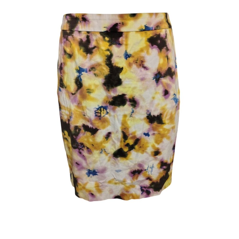 J. CREW Pencil Knee Length Zip Skirt Women Yellow Abstract Size 0 00010